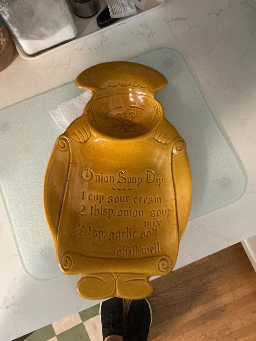 Vintage California Pottery Chef Onion Soup Dip Recipe Serving Tray